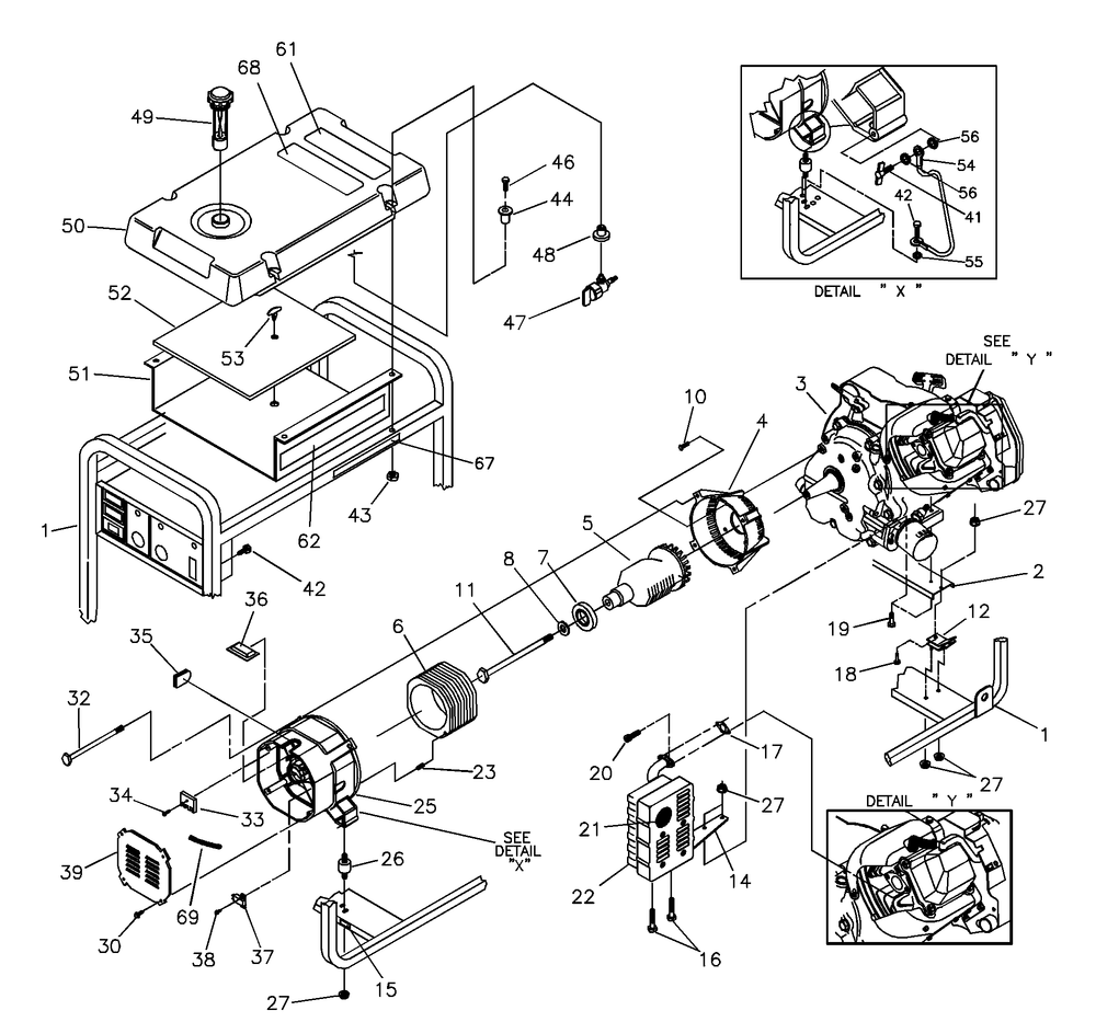 Main Unit Diagram and Parts List for 9802-1-MC  Briggs and Stratton Generator